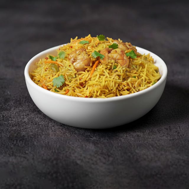 Hyderabadi Shrimp biriyani.